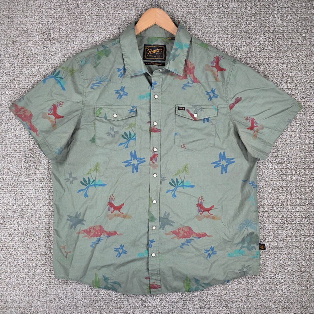 Howler Bros H-Bar-B Snapshirt Vision Quest XL Mens Green Short Sleeve Western